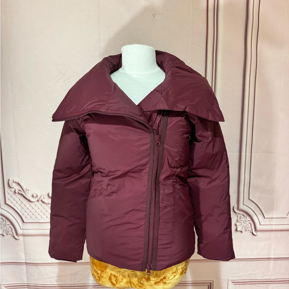 WHITESKY XS Packable Down Jacket Women Maroon Puffer Coat Windbreaker Asymmetric